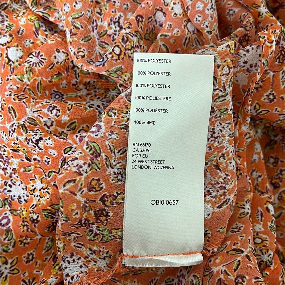 Free People Lela Floral Smocked Ruffle Blouse in Coral Sz XS - Picture 9 of 9